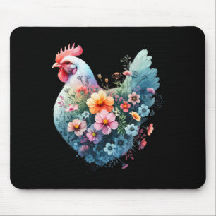 Chicken Floral Art Graphic Women Farm Chicken Love Mouse Pad