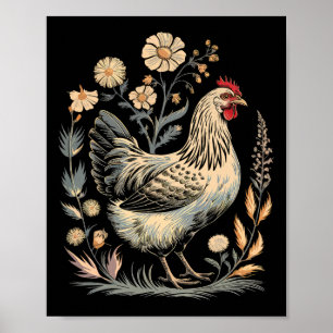 Chicken Floral Art Graphic Women Farm Chicken Love Poster