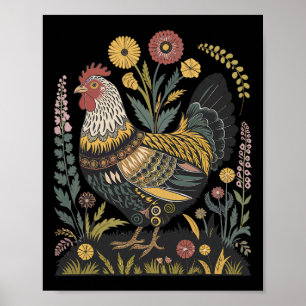 Chicken Floral Art Graphic Women Farm Chicken Love Poster