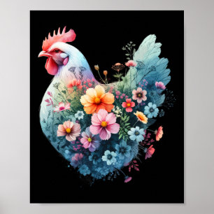 Chicken Floral Art Graphic Women Farm Chicken Love Poster