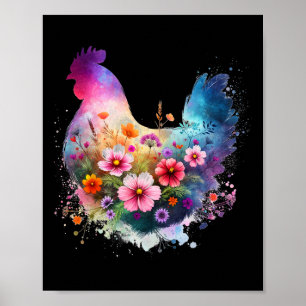 Chicken Floral Art Graphic Women Farm Chicken Love Poster