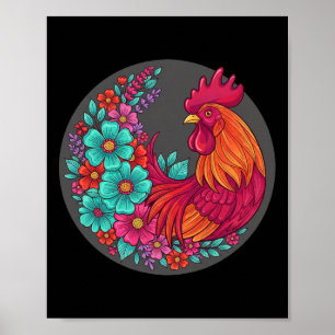 Chicken Floral Rooster Circle, Bold Rnyard Bloom Poster
