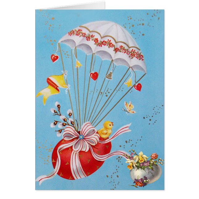 CHICKEN FLYING WITH RED EASTER EGG BALLOON (Front)