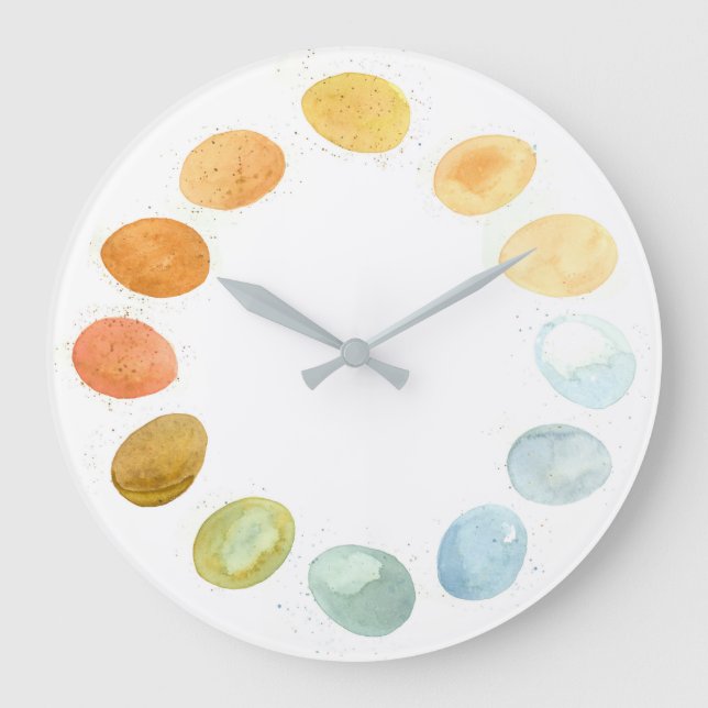 Chicken Fresh Eggs Watercolor Large Clock (Front)