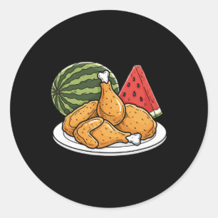 Chicken, Fried Chicken And Watermelon Picnic Vibes Classic Round Sticker