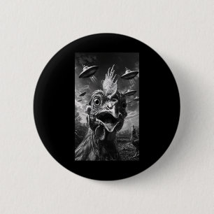 Chicken Funny Ufo Flying Saucer Alien Selfie Men W 6 Cm Round Badge