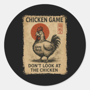 Chicken Game Funny Japanese Boys Girls Womens Mens Classic Round Sticker
