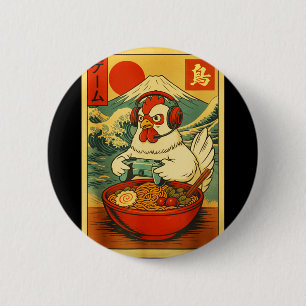 Chicken Gaming Ramen Japanese Ukiyo-e Great Wave R 6 Cm Round Badge