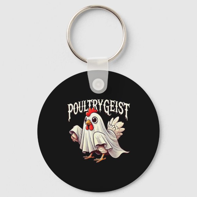 Chicken Ghost Ultrygeist Funny Halloween Farmer  Key Ring (Front)