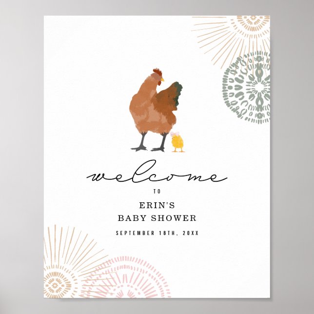 Chicken Girl Baby Shower Pink Welcome Poster (Front)