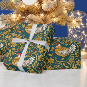 Chicken Golden Medieval Floral Pattern Wrapping Paper