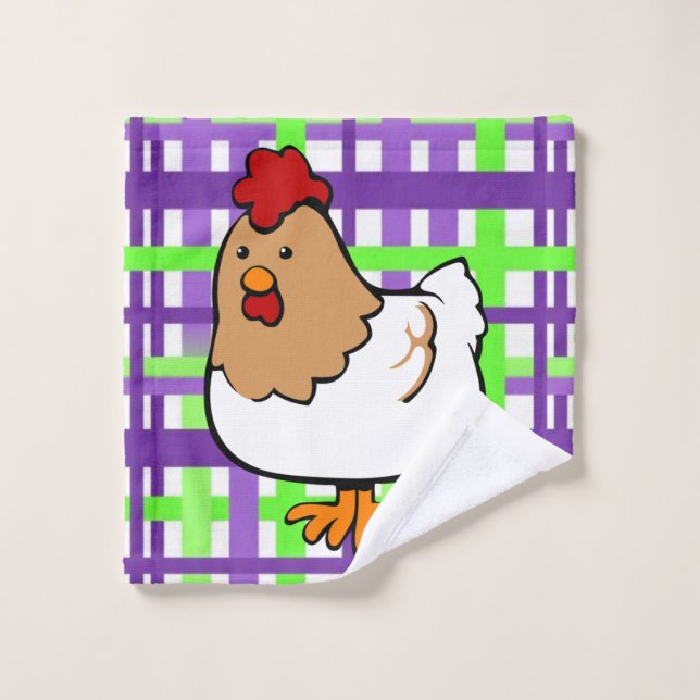 Chicken Green Purple Plaid Bathroom Towel Sets (Wash Cloth)