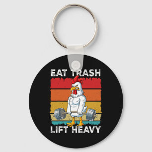 Chicken Gym Weight Training Eat Trash Lift Heavy Key Ring