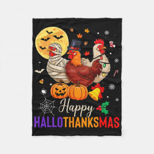 Chicken Halloween Thanksgiving Xmas Happy Hallotha Fleece Blanket