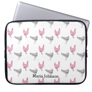Chicken hand-drawn pattern customise name. laptop sleeve