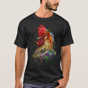 Chicken Hand Drawn Water Colour Splash Colourful T-Shirt
