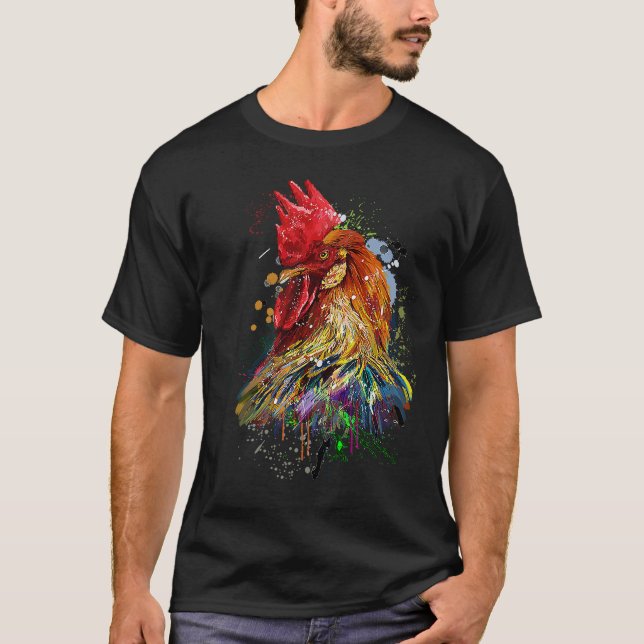Chicken Hand Drawn Water Colour Splash  Colourful  T-Shirt (Front)