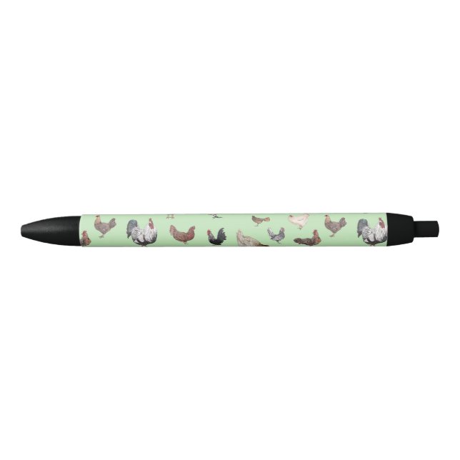 Chicken Happy pattern Light Green Black Ink Pen (Front)