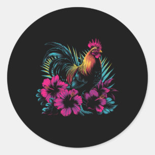 Chicken Hawaiian Flowers Rooster Kauai Hawaii Vint Classic Round Sticker
