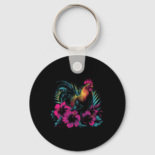 Chicken Hawaiian Flowers Rooster Kauai Hawaii Vint Key Ring