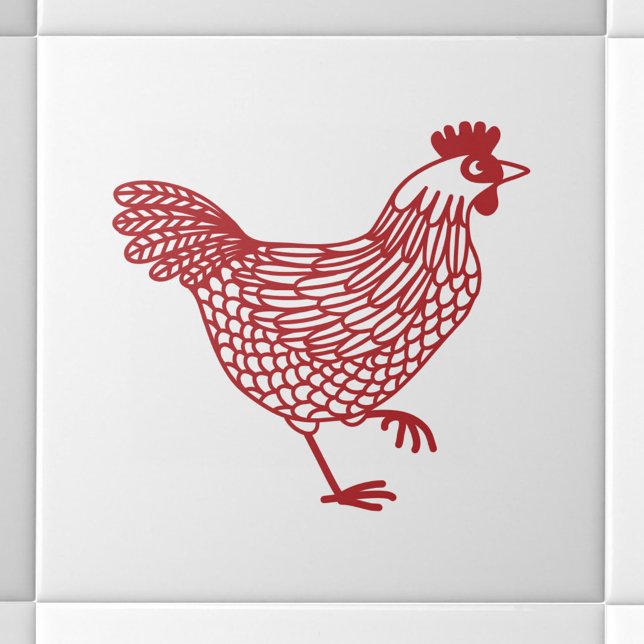 Chicken Hen Ceramic Tile (Chicken hen red and white ceramic tile)