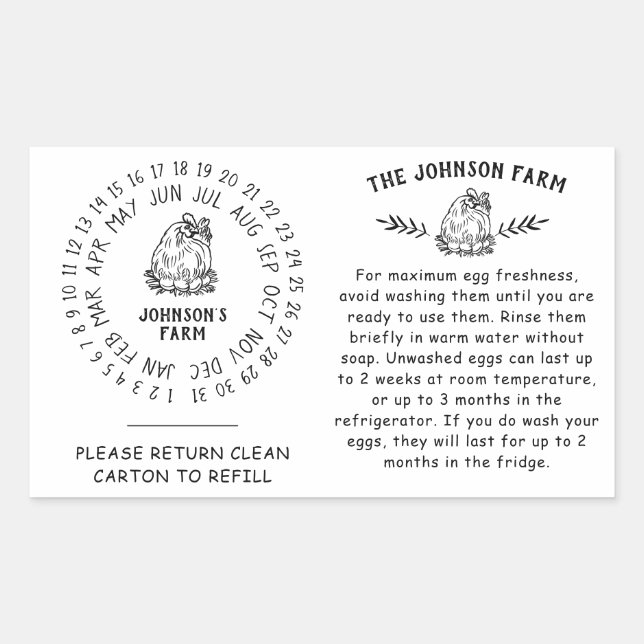 Chicken Hen Egg Handling Return Carton Date Wheel Rectangular Sticker (Front)