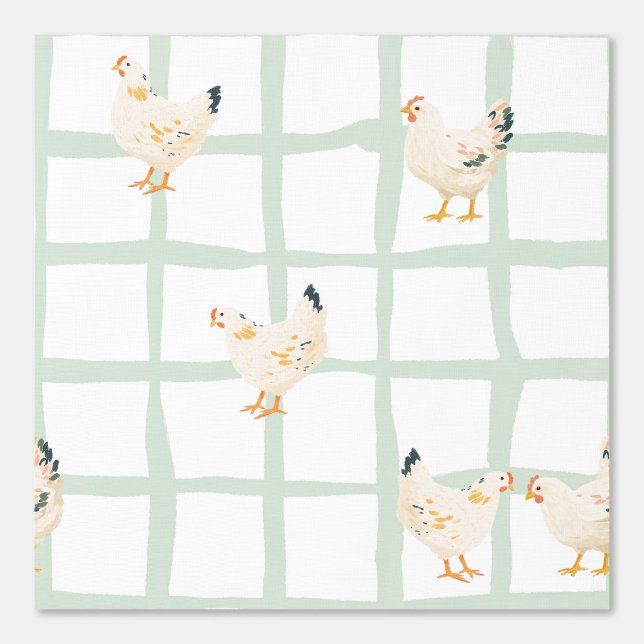 Chicken Hen farmhouse chequered green gingham swee Wallpaper (Front)