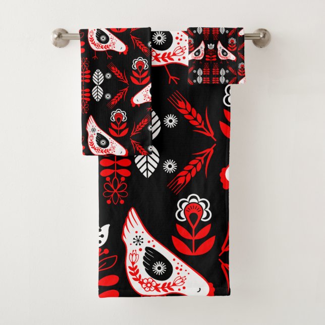 Chicken Hen Folk Art Bath Towel Set (Insitu)
