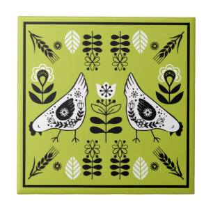 Chicken Hen Folk Art Ceramic Tile