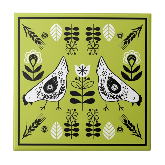 Chicken Hen Folk Art Ceramic Tile (Front)