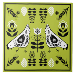 Chicken Hen Folk Art Ceramic Tile