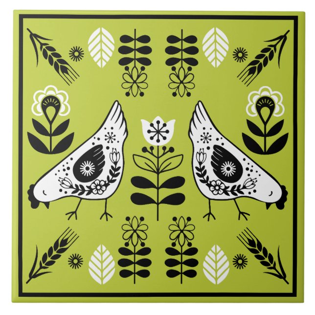 Chicken Hen Folk Art Ceramic Tile (Front)