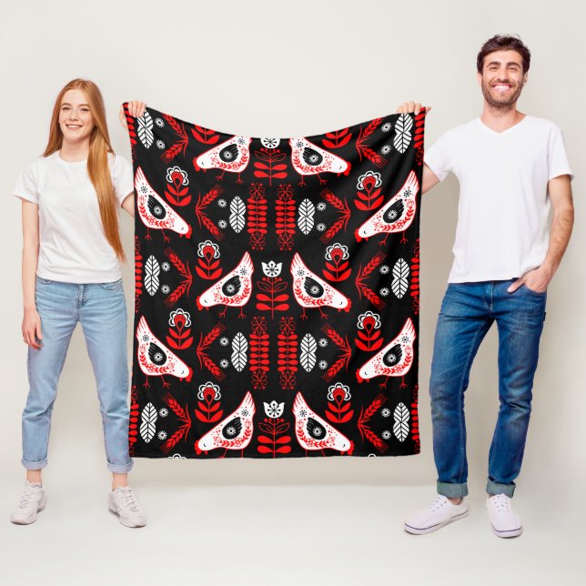 Chicken Hen Folk Art Fleece Blanket (In Situ)