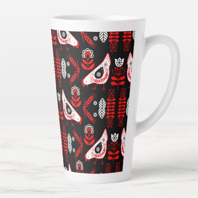 Chicken Hen Folk Art Latte Mug (Right)