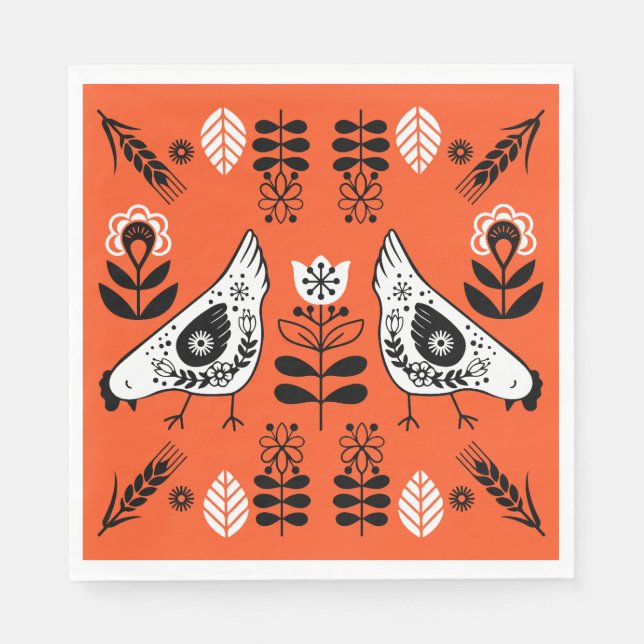 Chicken Hen Folk Art Napkin (Front)