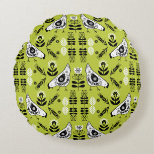 Chicken Hen Folk Art Round Cushion