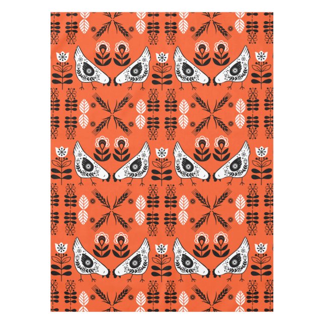 Chicken Hen Folk Art Tablecloth (Front)