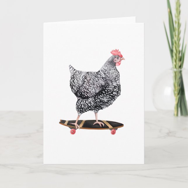 Chicken Hen on Skateboard Blank Greeting Card (Front)