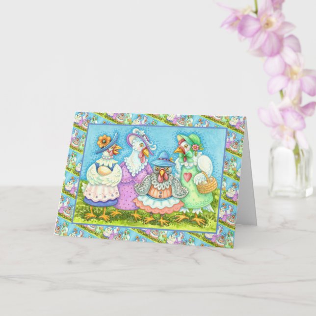 CHICKEN HEN PARTY, COUNTRY FEATHERED FRIENDS Blank Card (Orchid)