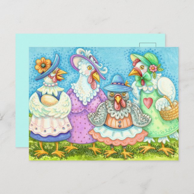 CHICKEN HEN PARTY, COUNTRY FEATHERED FRIENDS Funny Postcard (Front/Back)