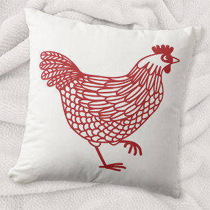 Chicken Hen Poultry Red and White Cushion
