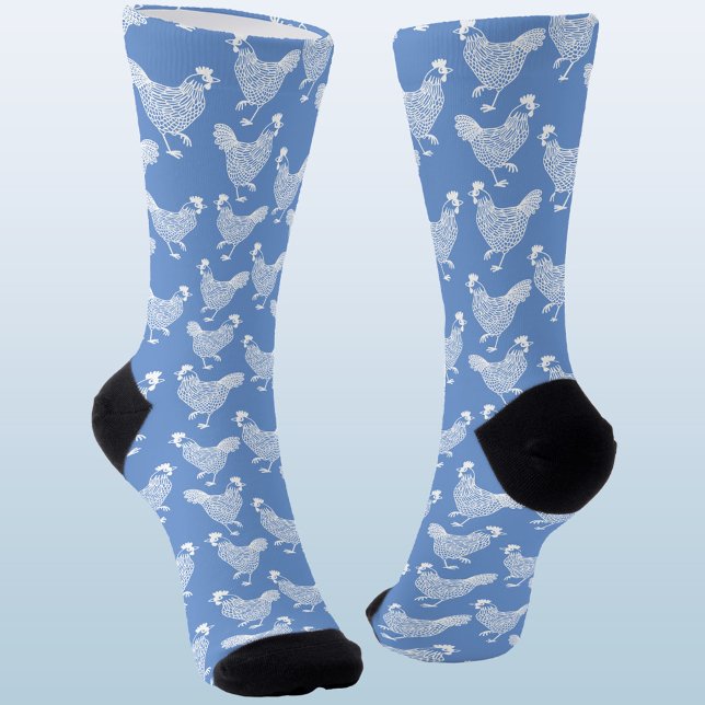 Chicken Hen Poultry Socks (Chicken hen poultry blue and white socks)