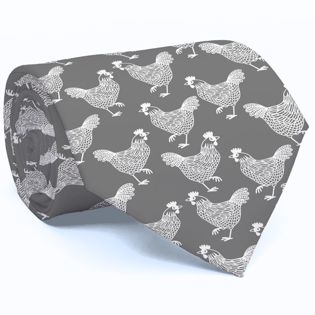 Chicken Hen Poultry Tie (Gray and white hen chicken poultry farm neck tie)