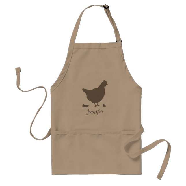 Chicken Hen Silhouette In Brown With Custom Name Standard Apron (Front)