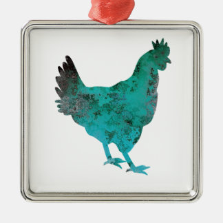 Chicken Hen Teal Blue on White Background Metal Ornament
