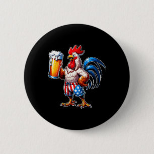Chicken Holding Beer Usa Flag 4th Of July Patrioti 6 Cm Round Badge