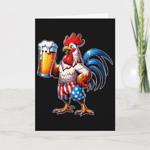Chicken Holding Beer Usa Flag 4th Of July Patrioti Card
