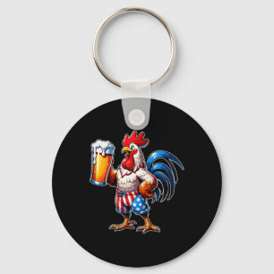 Chicken Holding Beer Usa Flag 4th Of July Patrioti Key Ring