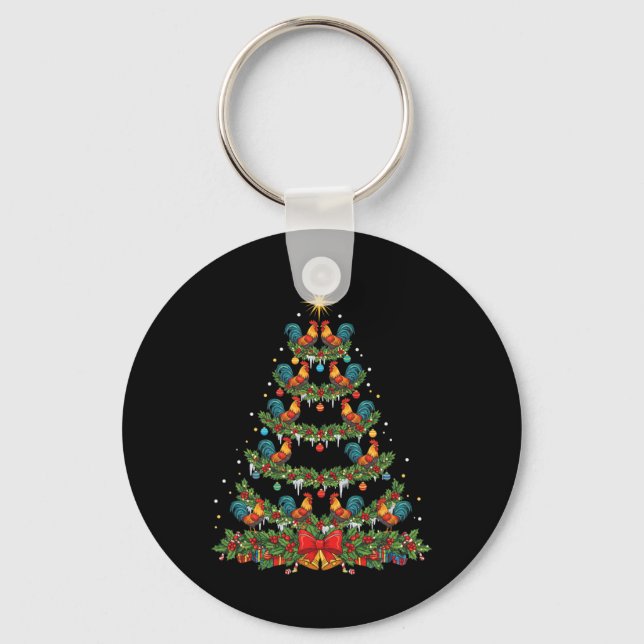 Chicken Holiday Rooster Tree, Cluckmas Rooster Sta Key Ring (Front)
