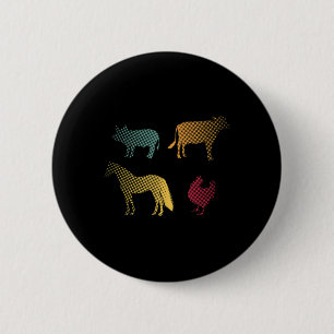 Chicken Horse Pig Cow Farm Farmer Retro 70s 80s An 6 Cm Round Badge